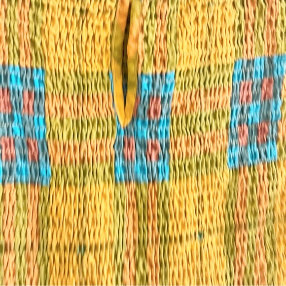 Andree by Unit Marley Mock Neck Smocked Top Plaid Pattern Yellow Blue Cropped M - Picture 12 of 13